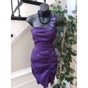 Blondie Cocktail Dress Womens Size 7 Purple Satin Beaded One Shoulder Back Zip